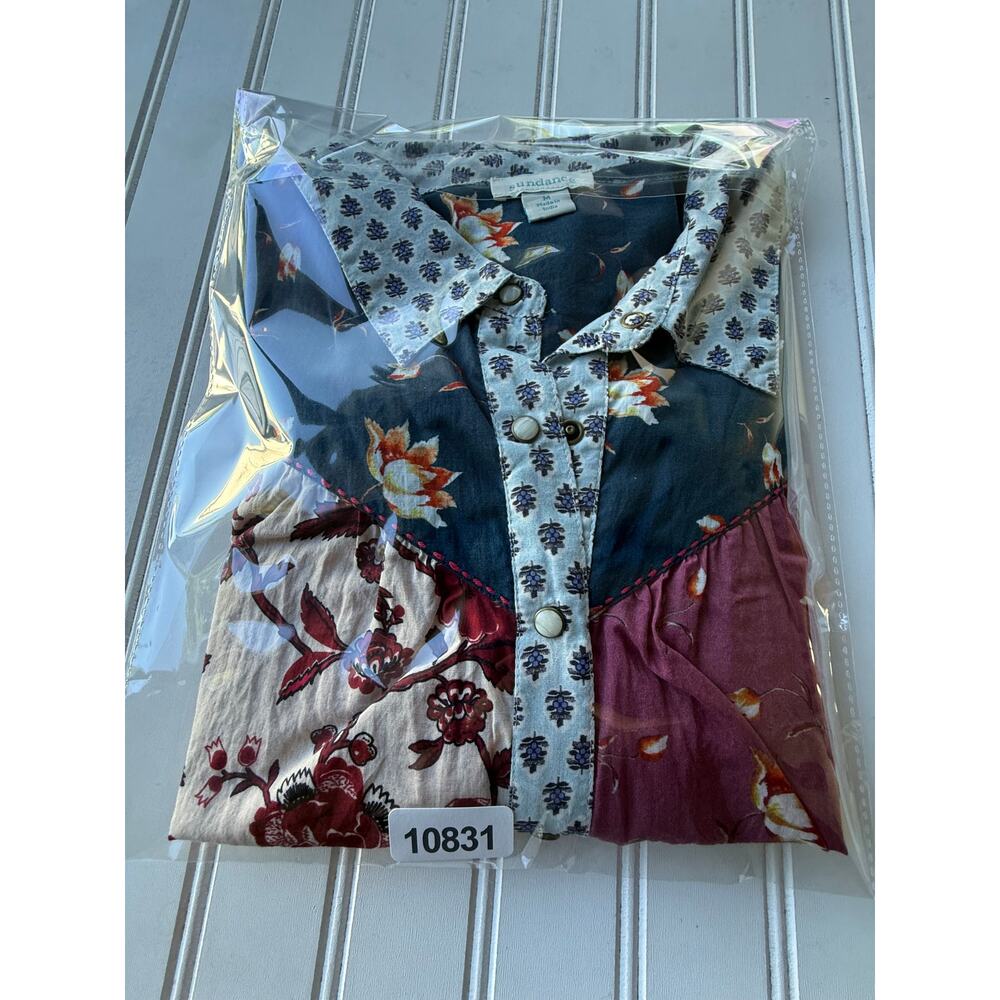 Sundance Size M Patchwork Floral Button Front Shirt 100% Cotton Boho Western - Picture 7 of 10